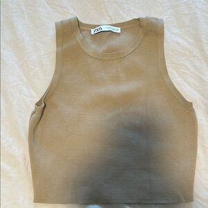 Zara Cream Tan Fitted Crop Tank Top